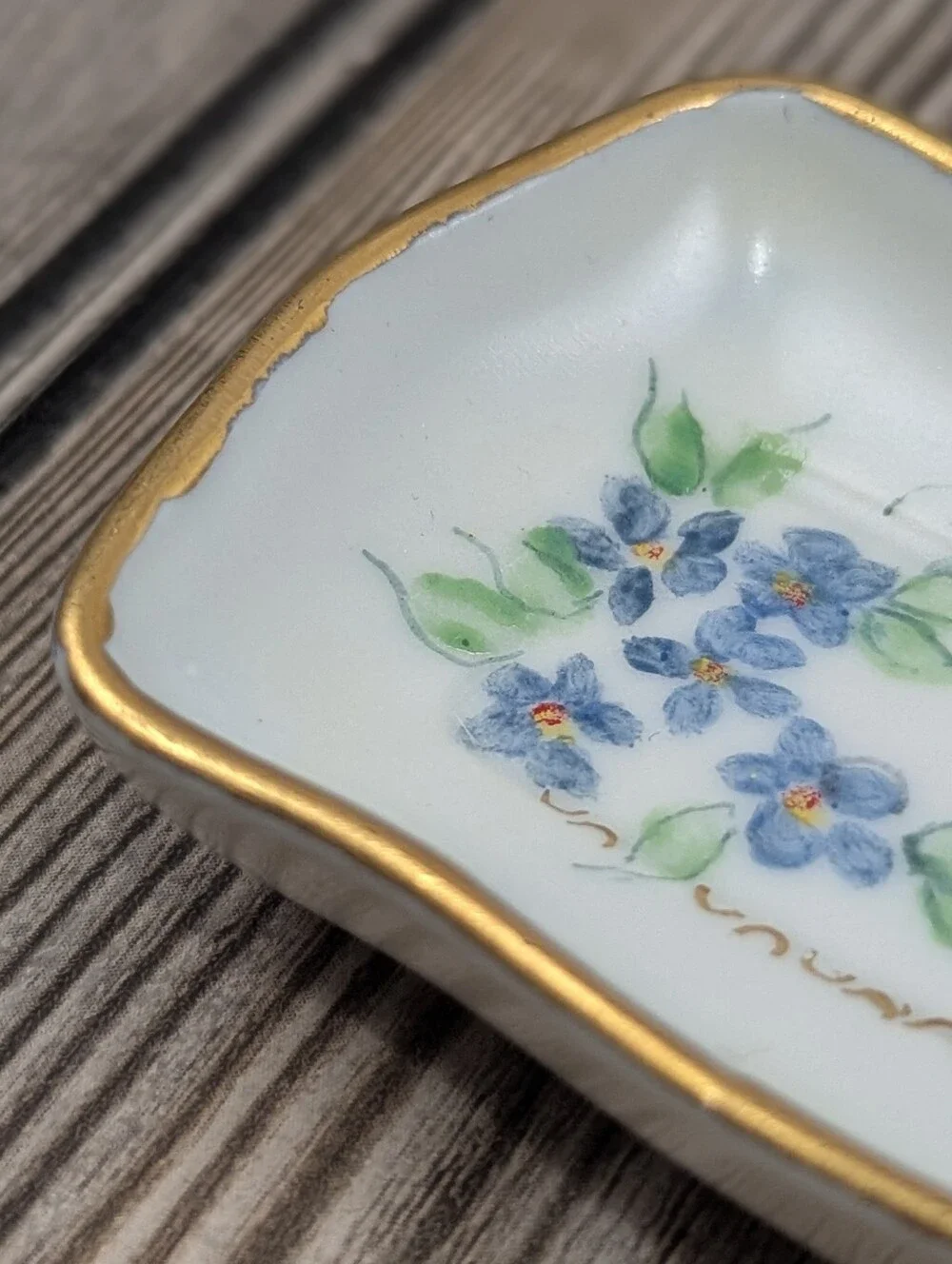 Vintage Hand-Painted Porcelain Long Narrow Trays - Set of 2 | Floral & Gold Gilt